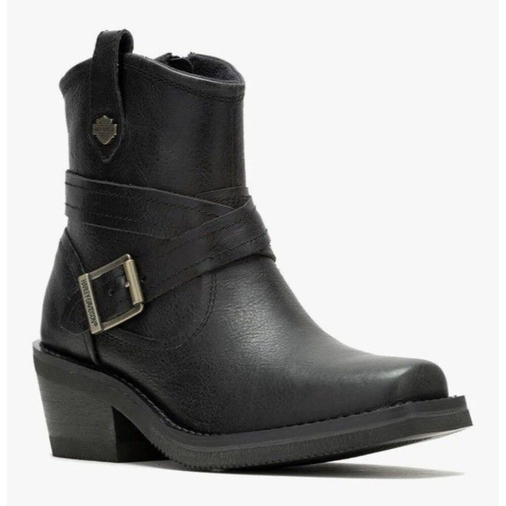 Women's Black Ankle Boots - Classic Zip Leather Boot - Picture 3 of 8
